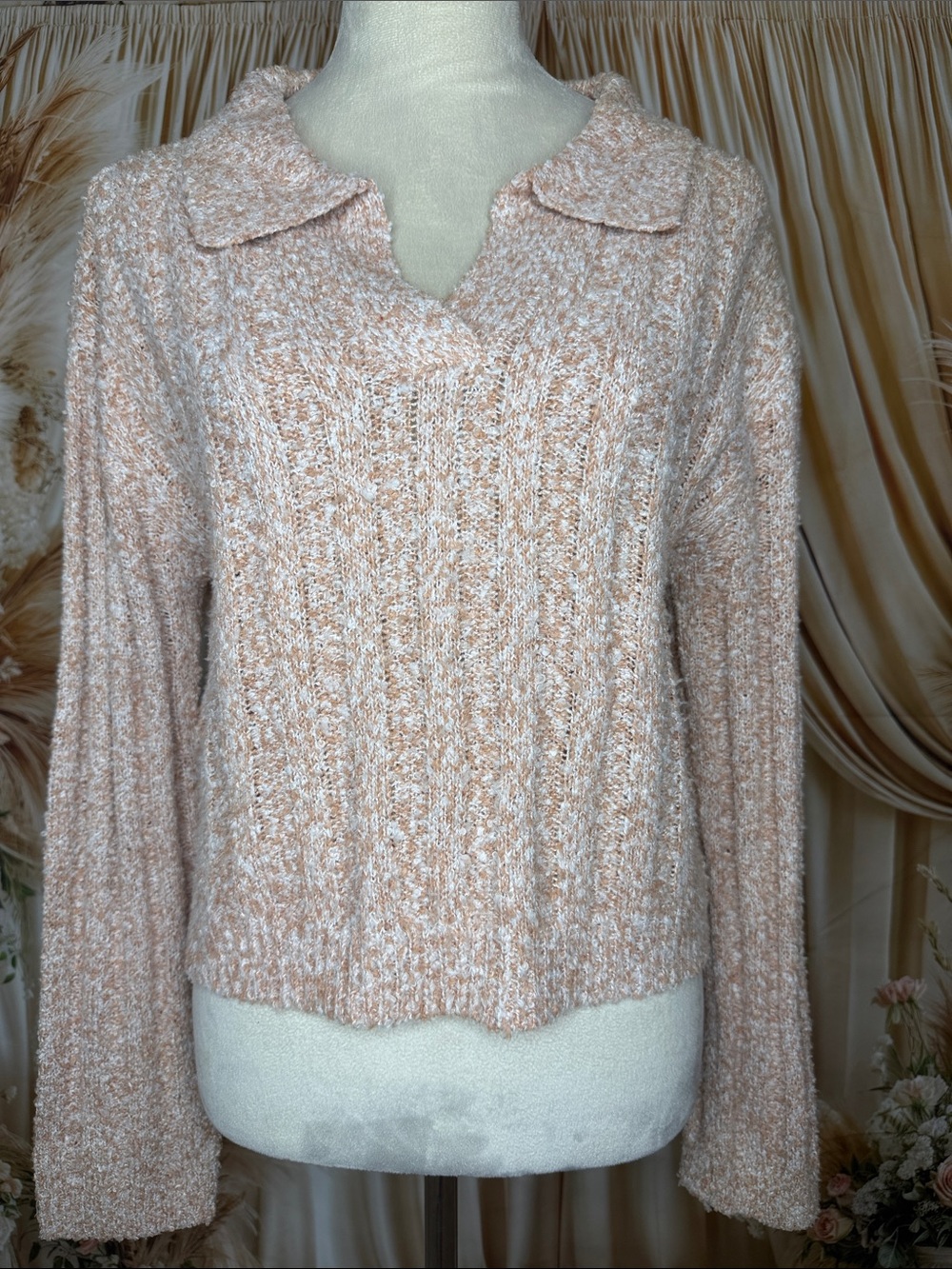 Willow Root boucle knit sweater in peach